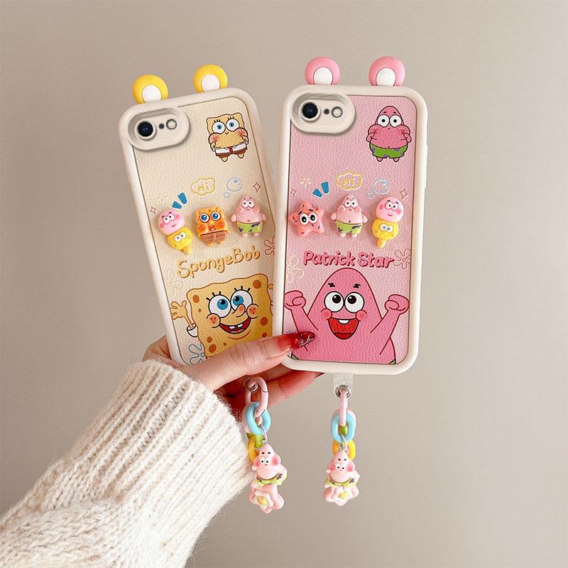 KEYSION Cute Ear 3D Cartoon Case for iPhone SE 2020 2022 with Bracelet Silicone Shockproof Phone Cover for iPhone 8 7 6s Plus