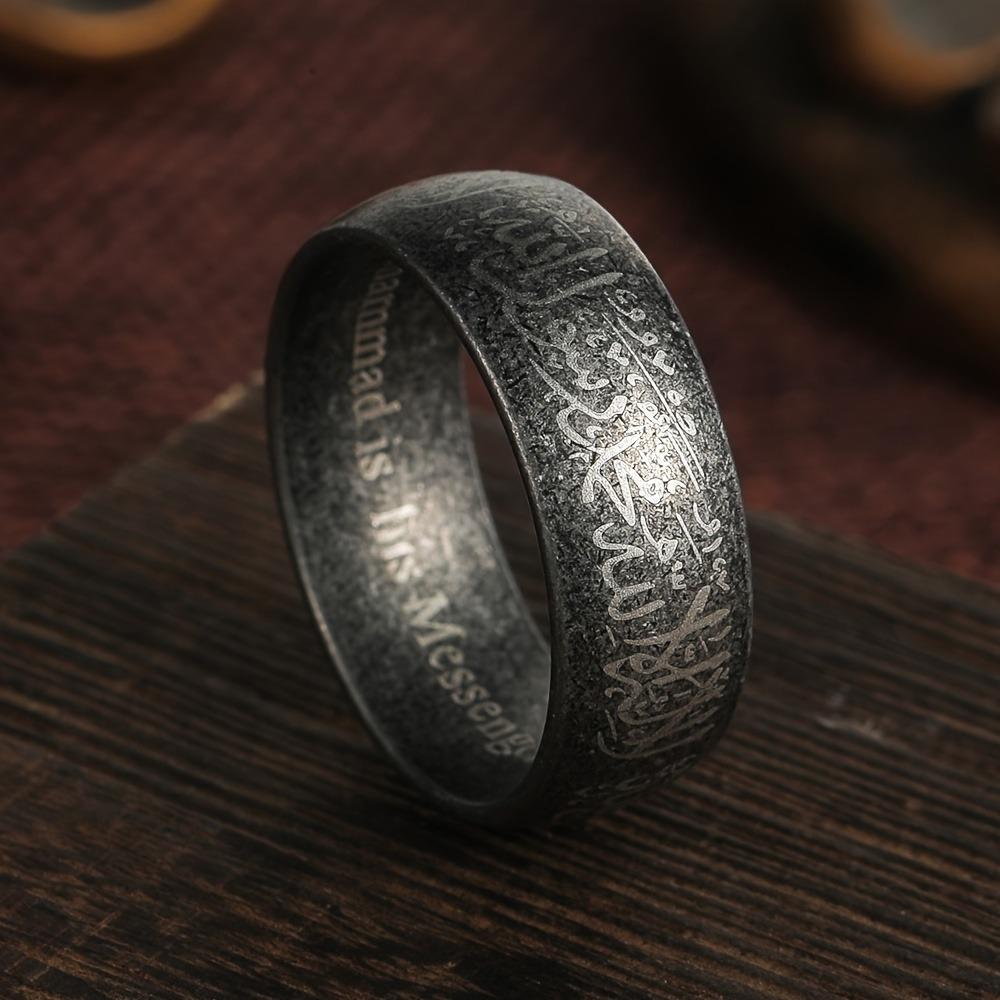 Vintage Arabische Islamische Schriftzeichen Worte Ringe Für Männer Frauen Edelstahl Muslimischer Religiöser Gebetsring Retro Amulett Schmuck 10 black