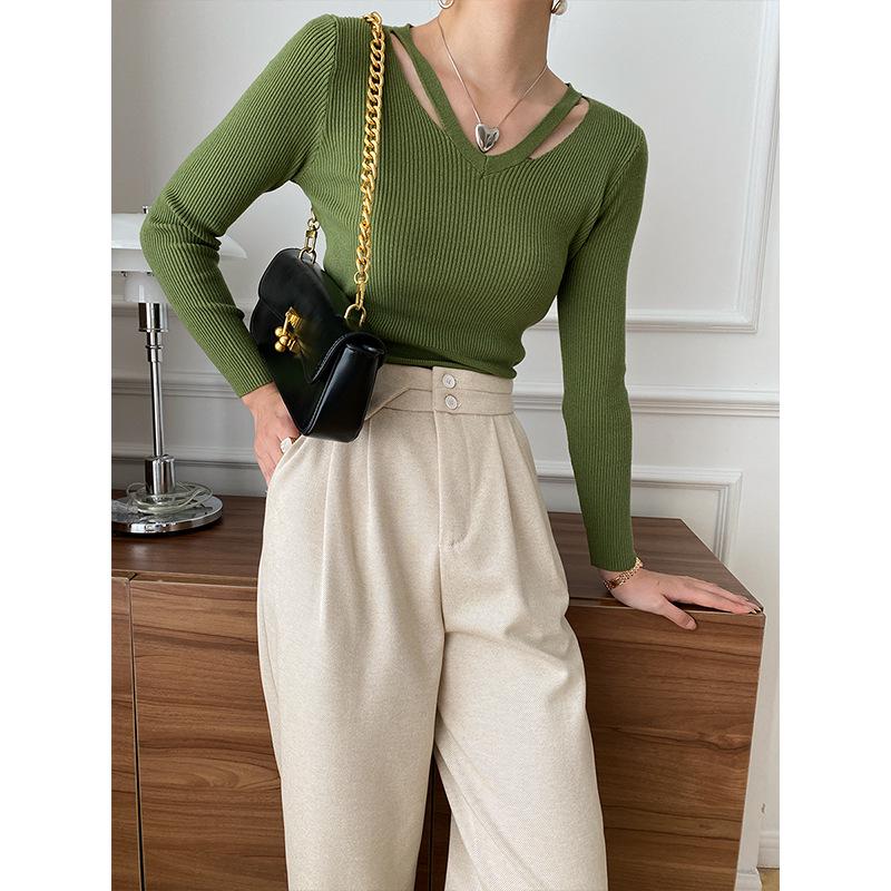 

Синан тонкий вязаный свитер с французским воротником-ножницами - 2024 осень/зима, модель SN2378 One Size