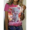 Summer Round Neck Cat Pattern 3D Print Top Fashionable Casual Short Sleeved Women's T-shirts