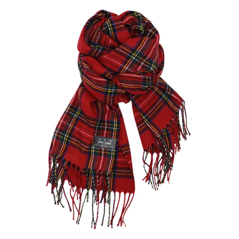 Korean Christmas Red Plaid Scarf for Women Winter Warm Retro High End New Year Gift Scarf Shawl for Students