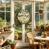 Bun venit în Locul Meu Fericit Placă Metalică de Perete Placă Rotundă Vintage Rustică Suspendată pentru Ușă Decor pentru Interior Exterior Casă Birou Cafenea Curte