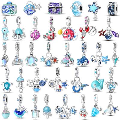 Copper Ocean World Series Sea Blue Turtle Starfish Crab Octopus Charms Bead Fit Bracelet Diy Jewelry Gift