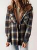 Autumn and winter women's plaid jacket long sleeved hairy hooded jacket with pockets