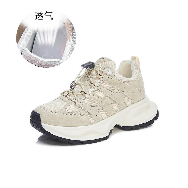 

Absorbent sole leather dad shoes 2025 spring new platform-soled sports shoes casual breathable women s shoes versatile running shoes 35 светло-серый