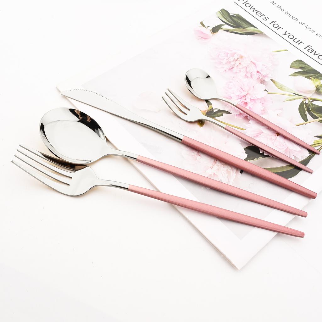 Drmfiy Spiegel Rosa Silber Besteck 6-teiliges Besteckset Edelstahl Set Tafelmesser Löffel Gabel Geschirr Küche Besteckset