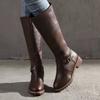 Vintage Belt Buckle Plus Size Low-heeled Knight Boots Women's 2025 Winter New High Boots