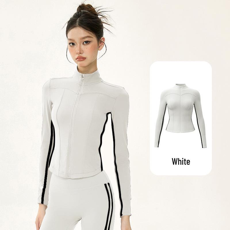 Women’s Autumn/Winter Yoga Suit: Slimming Stand Collar Zipper Jacket with Long Sleeves for Running, Training, and Fitness