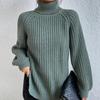 Autumn and Winter Fashion Knitwear Mid-length Raglan Sleeves High Lapel Split Sweater Women