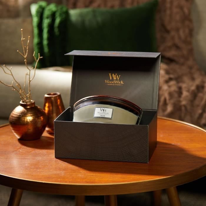 Coffret cadeau - WoodWick - Bougie Ellipse - Parfum Au coin du feu - Mèche en bois - 50 heures de combustion