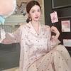 Pajamas women's summer, pajamas women's ice silk, ice silk pajamas, polka dot loose silk Korean ins sweet loungewear
