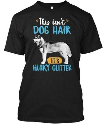 Lustiges Siberian Husky Hundehaar Glitzer T-Shirt Hergestellt in den USA Größe S bis 5XL