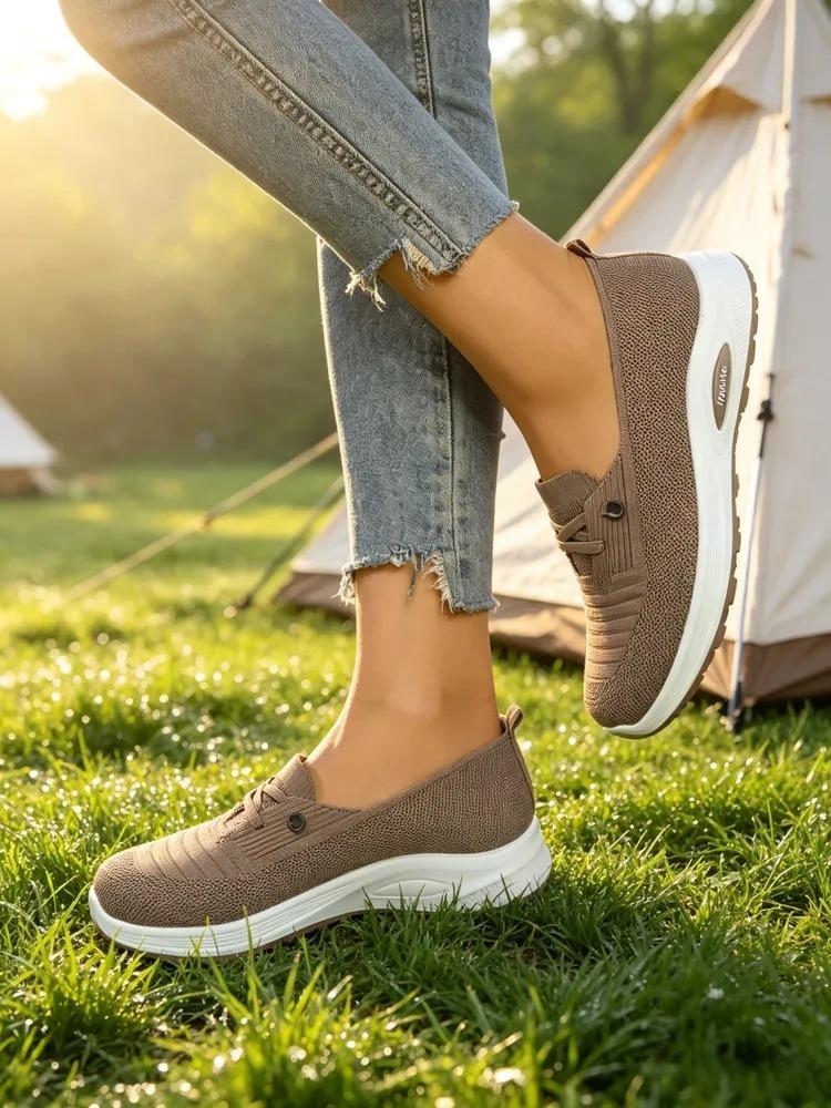 Women Spring Summer Fly Woven Mesh Slip On Flat Shoes, Lightweight Breathable Soft Sole Shallow Mouth Casual Cloth Flats