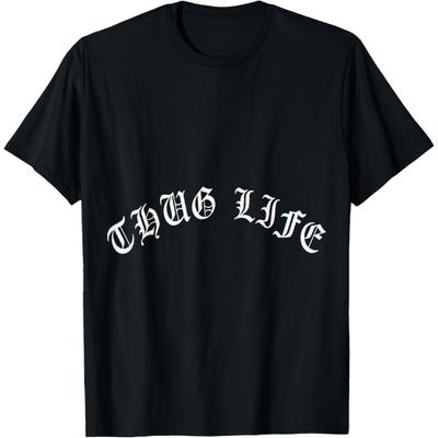 Thug-Life T-Shirt - Damen Schwarz Kurzarm Klassischer Schnitt T-Shirt - Rap-Musik Themen T-Shirt - Größe Klein