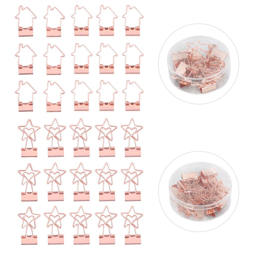 30 Stück Kleine Büroklammern Roségold Langlebiges Metall Stern- und Hausstil Hohle Binder-Clips für Dokumente Kleidung Papiere