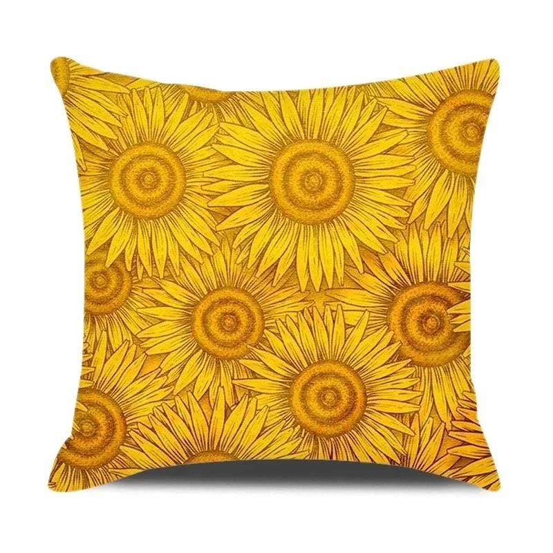 Daisy Flowers Green Yellow Plaid Double-Sided Printed Pillow Cover Short Plush Suitable Living Bedrooms Sofa Throw Cushion Cover