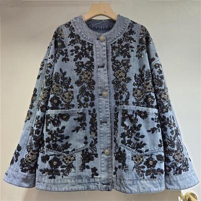 Damen Denimjacke 2025 Herbst/Winter mit Paillettenstickerei - Retro Light Luxury Trend