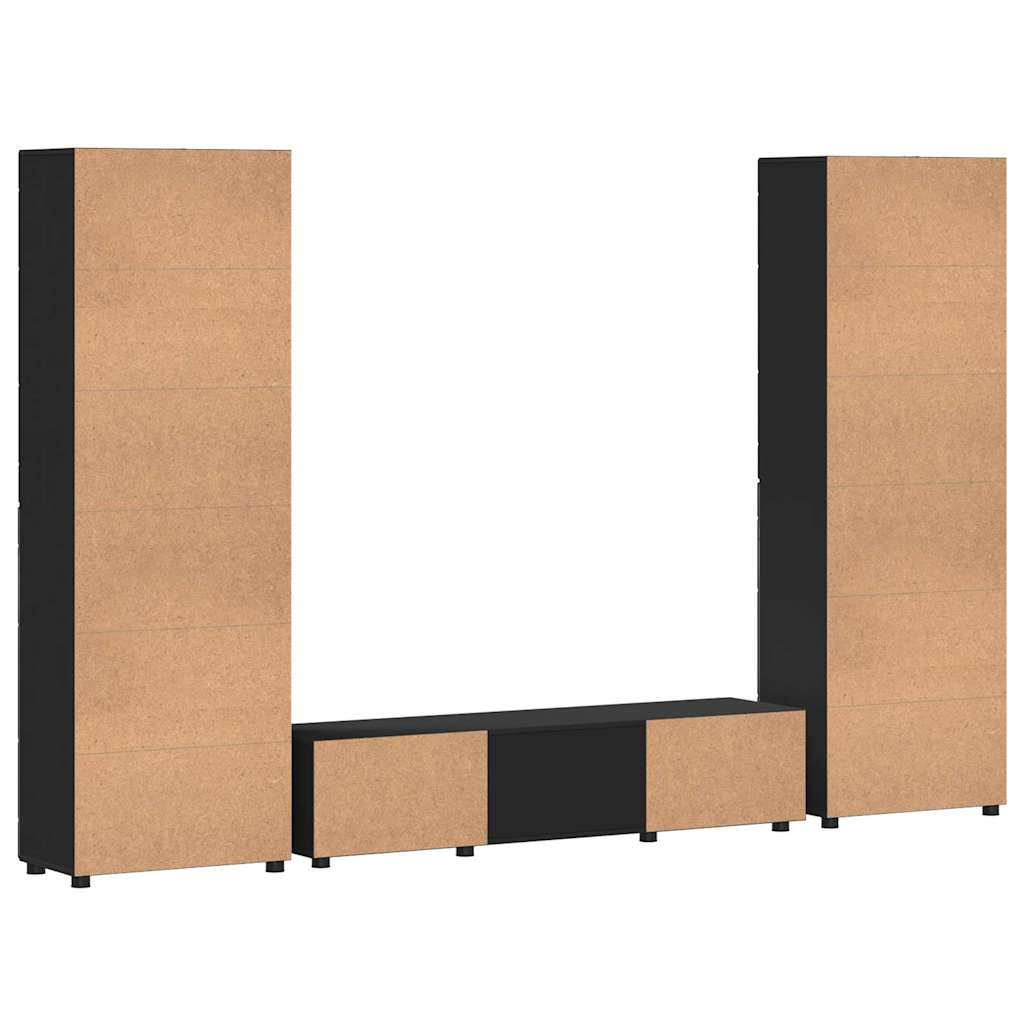 FLORIN 3 Piece TV Cabinet Set with Drawers Black Particleboard