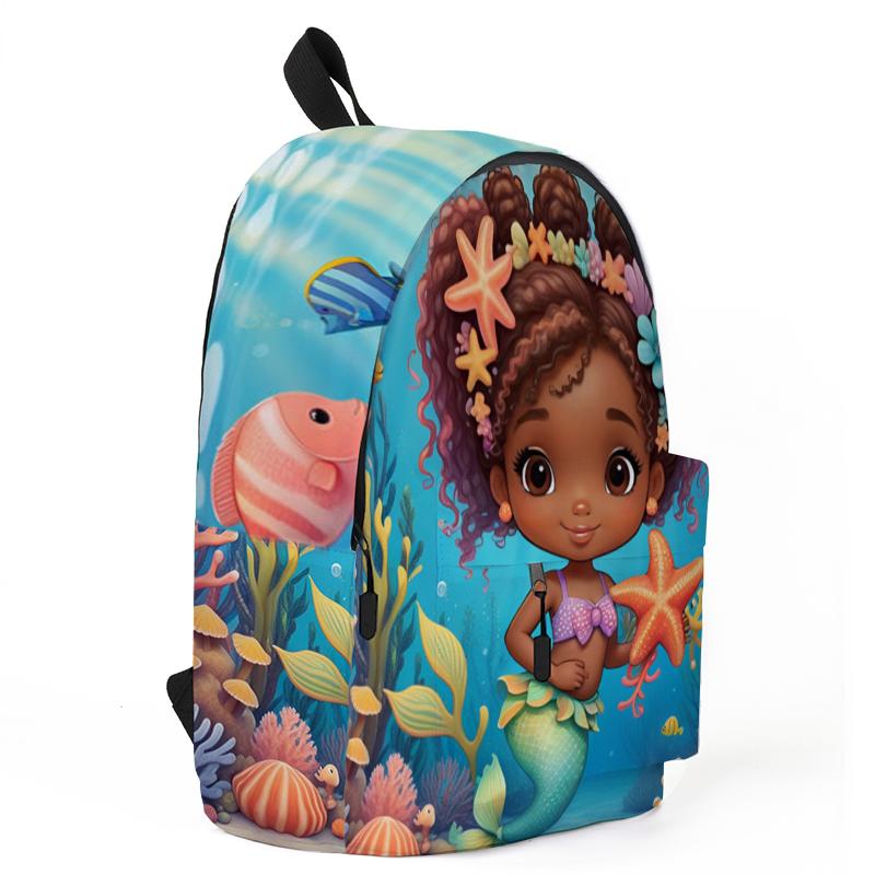 Little Girl Mermaid Airplane Bags for Boy and Girls Best Gifts Large Capacity 2D Flat Cartoon School Backpack for Children