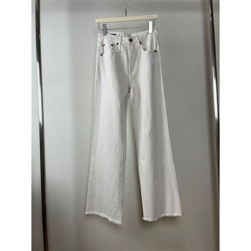 

Fashion Series R! 23 Early Autumn High Waist Retro Beige White Paint Spots Burr Straight Denim Pants Female Slim Looking Apricot White 25