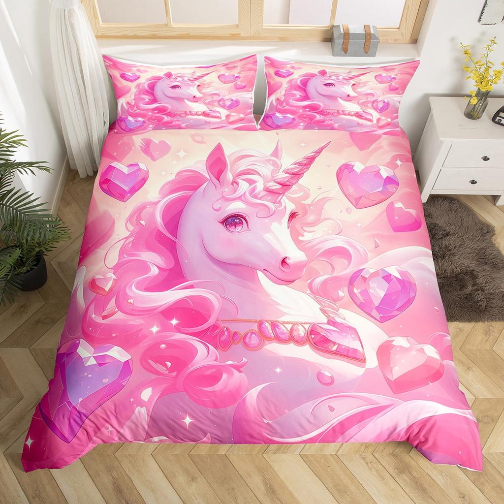 Comforter Unicorn Queen Pink Flowers Bedding Set For Kids Girls Bedroomromantic Sparkle Galaxy Stars Comforter Unicorn