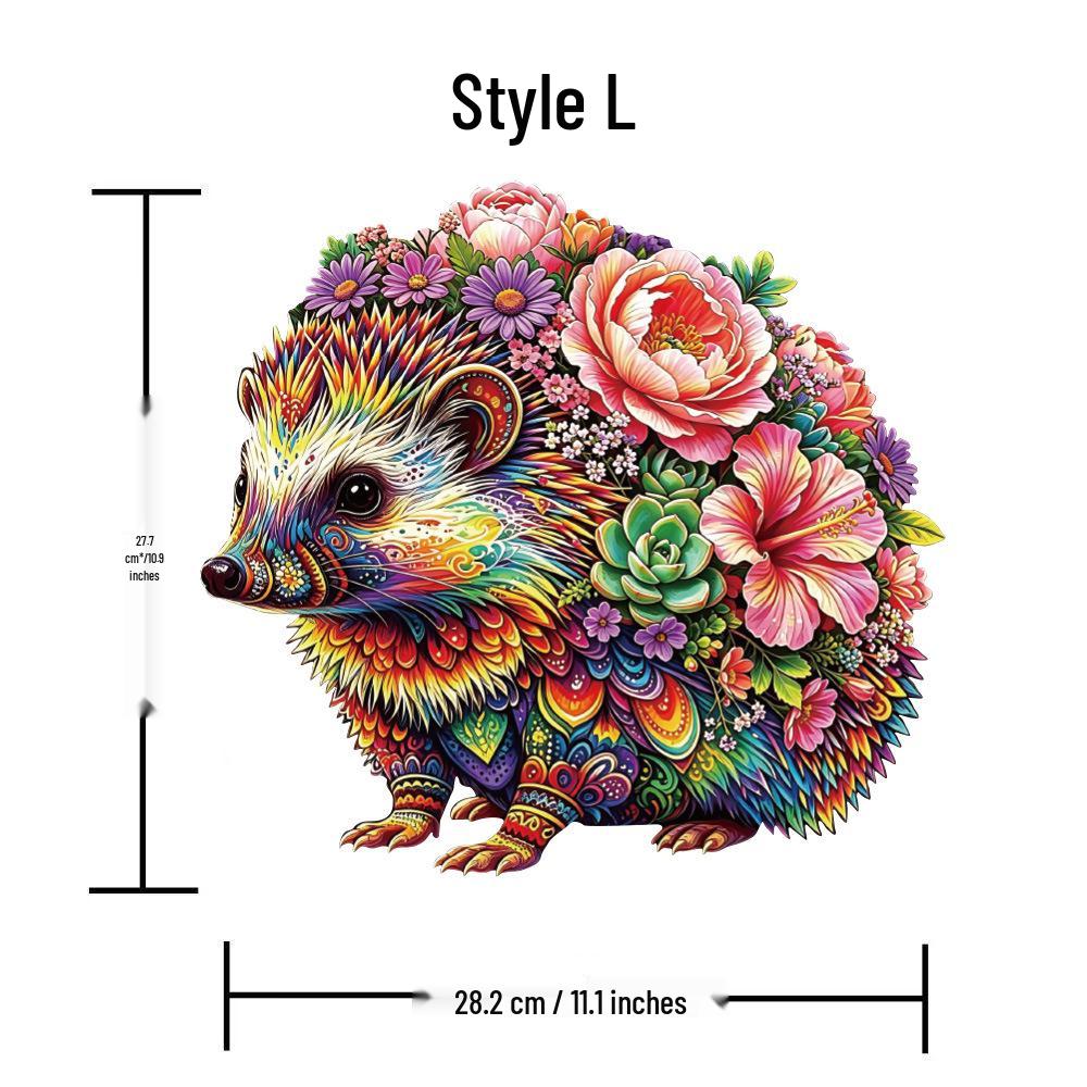 HOOLOOG Wooden Hedgehog Flower Puzzle Box - Handmade Educational DIY Jigsaw Toy Gift