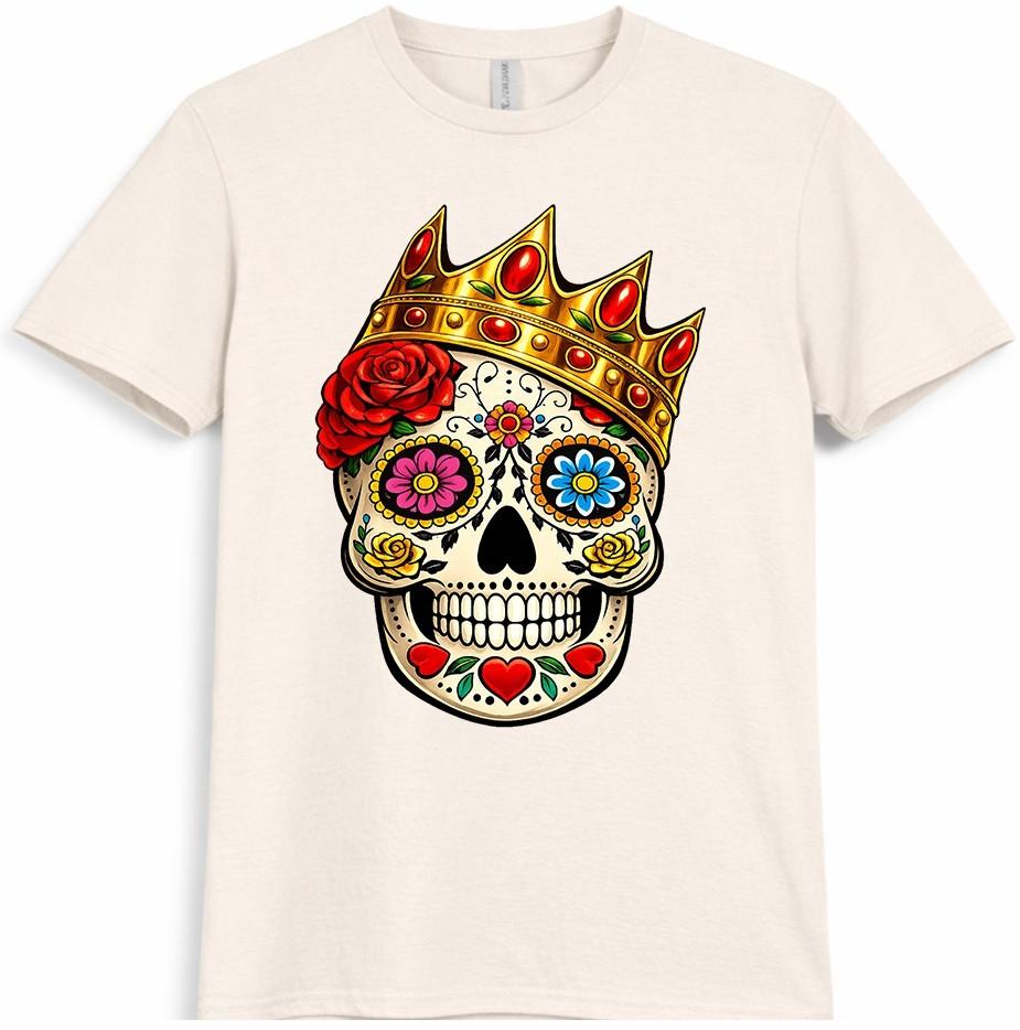 Sugar Skull Crown T-Shirt Day Of The Dead Gothic Floral Tattoo Graphic Tee