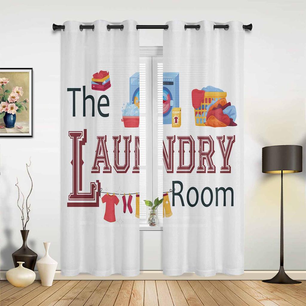 Laundry Room Wash Dry Fold Repeat Curtains for Bedroom Living Room Drapes Kitchen Kid's Room Window Curtain Modern Home Decor