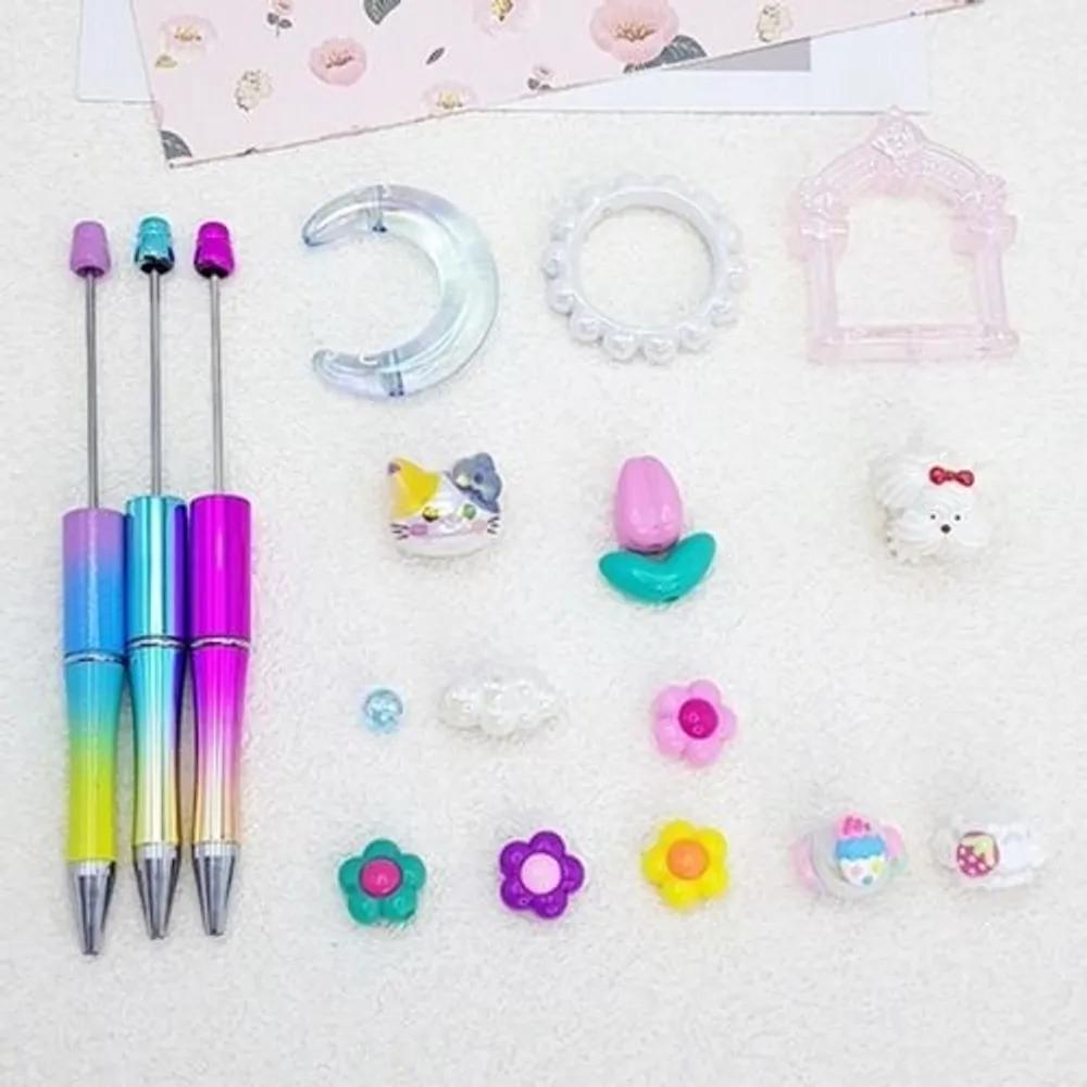 Decorating 3 ballpoint pens, ballpoint pen decorating, character beads, bead decorating materials, DIY, beads, custom, journaling