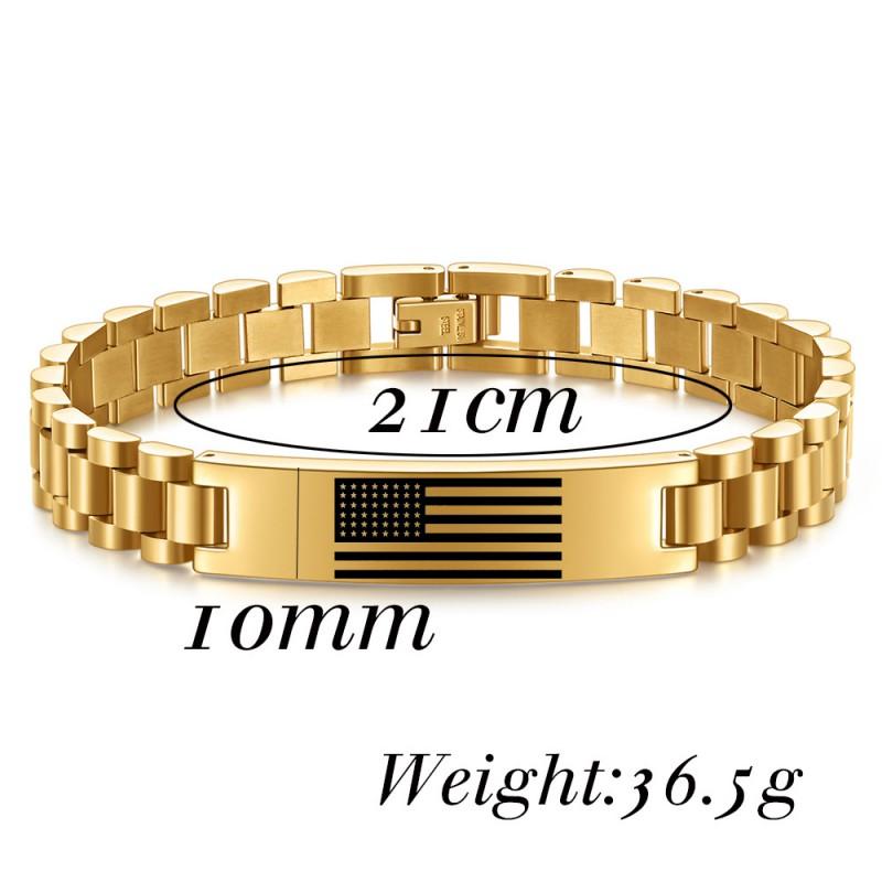 Stainless Steel Patriotic Flag Bracelet Men 10mm Engraved Heart Shape Gift Family Holiday Christmas Travel