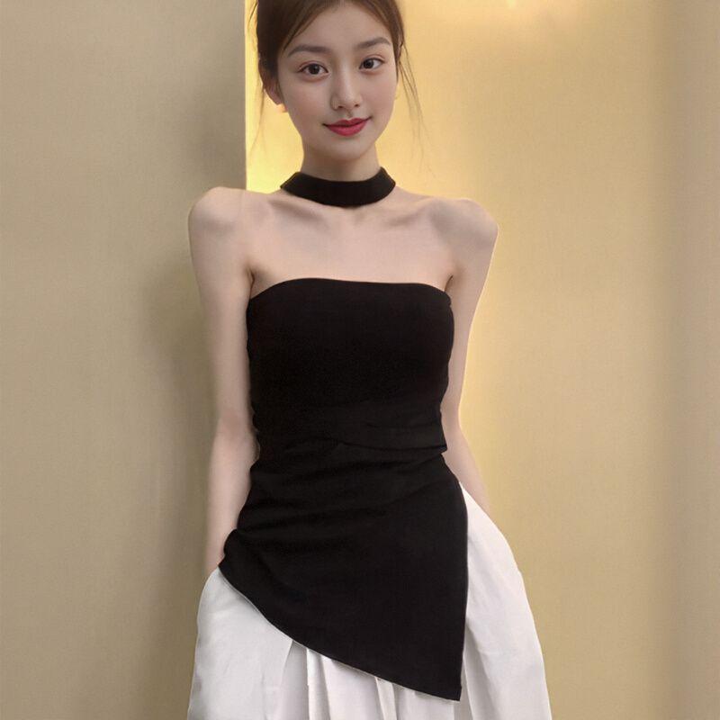 High Sense Black Spice Girl Tube Top Women's Summer New Fashion Temperament Irregular Slim Slim Top