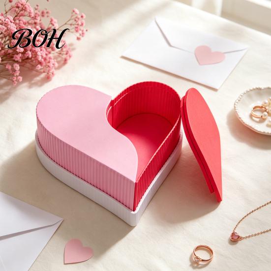 Creative Jewelry Display Case Heart Shape Storage Box, 3D Printed Detachable Dual Compartment Organizer, Decorative PLA Material Box Pink Red with Lid