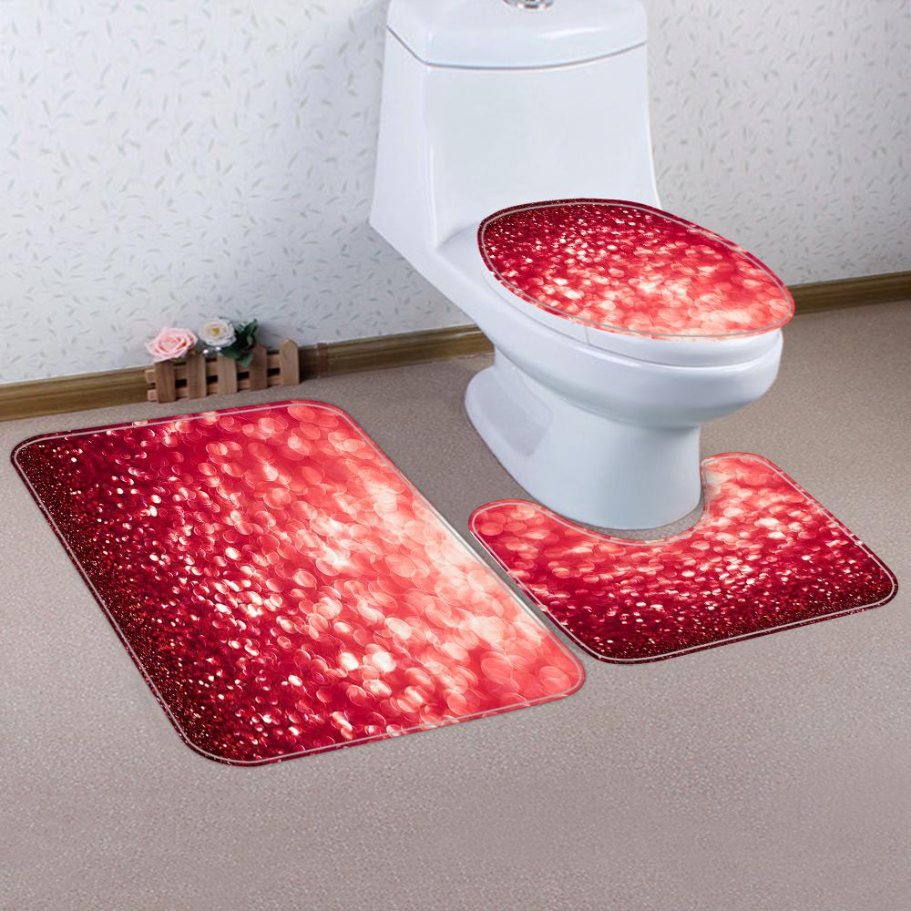 1/4 Red Bubble Circle Shower Curtains, Toilet Seat Decoration, Shower Curtain With Carpet And Toilet Lid, 12 70.8X70.8 Inch Hook