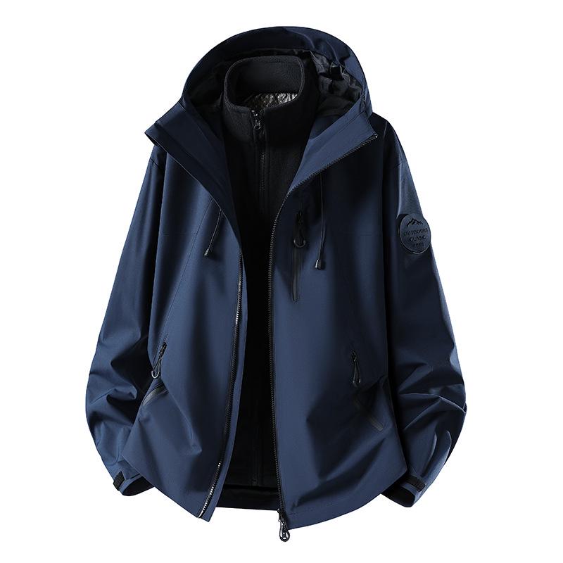 Unisex Waterproof Windproof 3-in-1 Outdoor Mountaineering Jacket with Detachable Layers and Custom Logo Option.