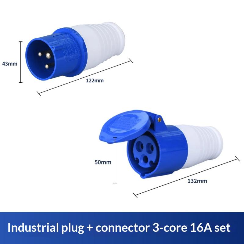 Easy Install 220V 16A 3 Pin Industrial Waterproof Plug Socket Durable Power Connector for Caravan Trailer Motorhome