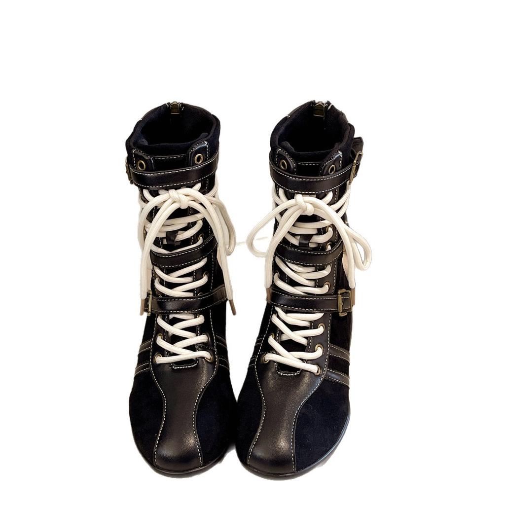 [Cowhide Edition] Thick-soled Brown Boxing Boots for Women's 2025 Season New Retro Martin Boots with Belt Buckle Medium Boots