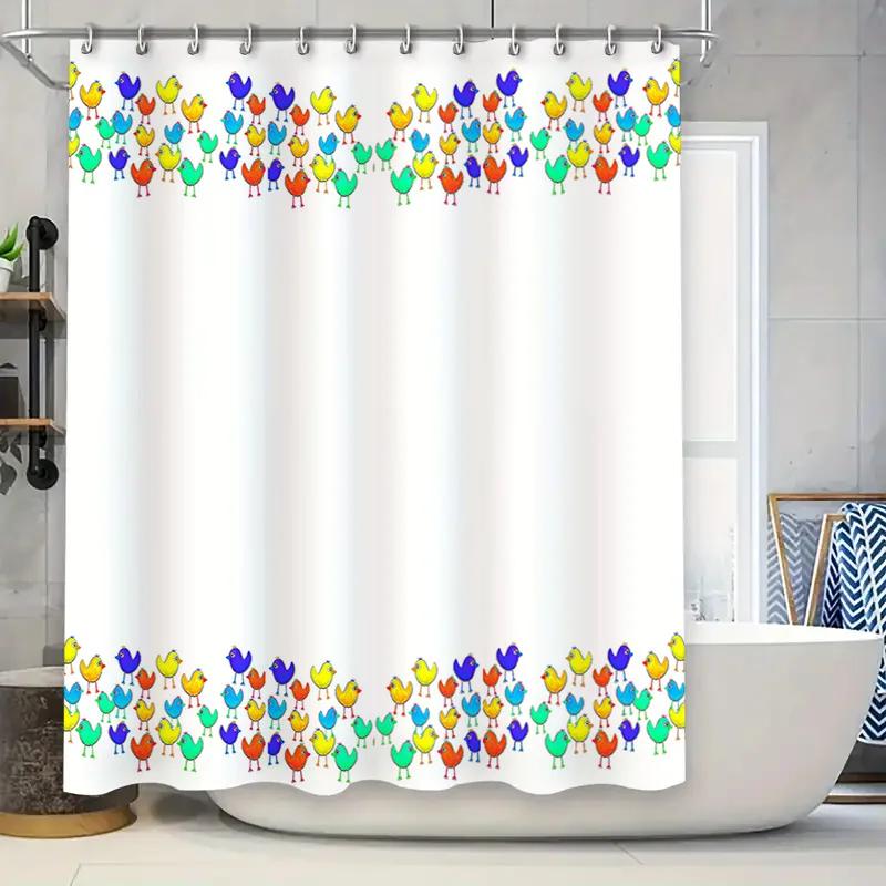 

Colorful Birds Shower Curtain: Modern Bathroom Decor with Vibrant Flowers for Home Decoration White Fabric Customizable Size Ava W90XH180cm