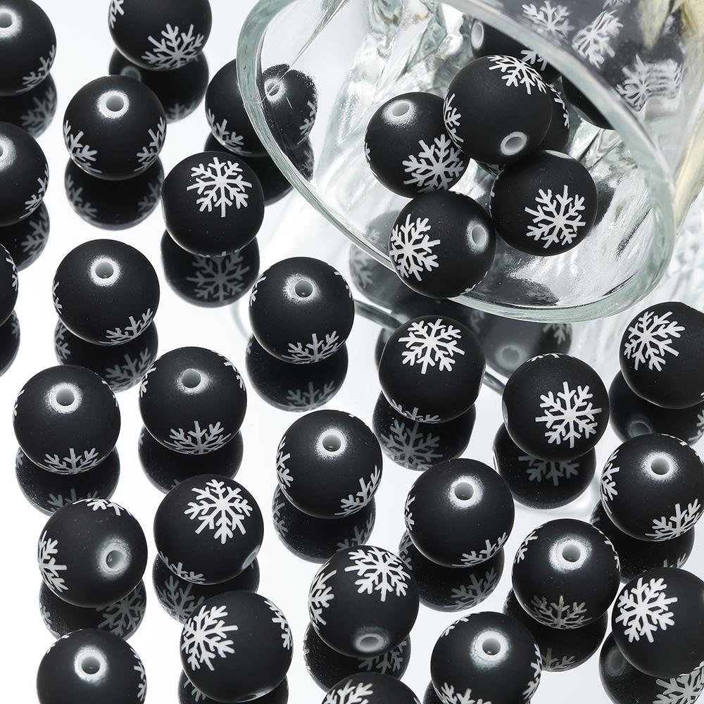 

10pcs 16mm Acrylic Snowflake Beads Round Spacer Bead for Earrings Keychain Christmas Decoration DIY Jewelry Making Accessories чёрный