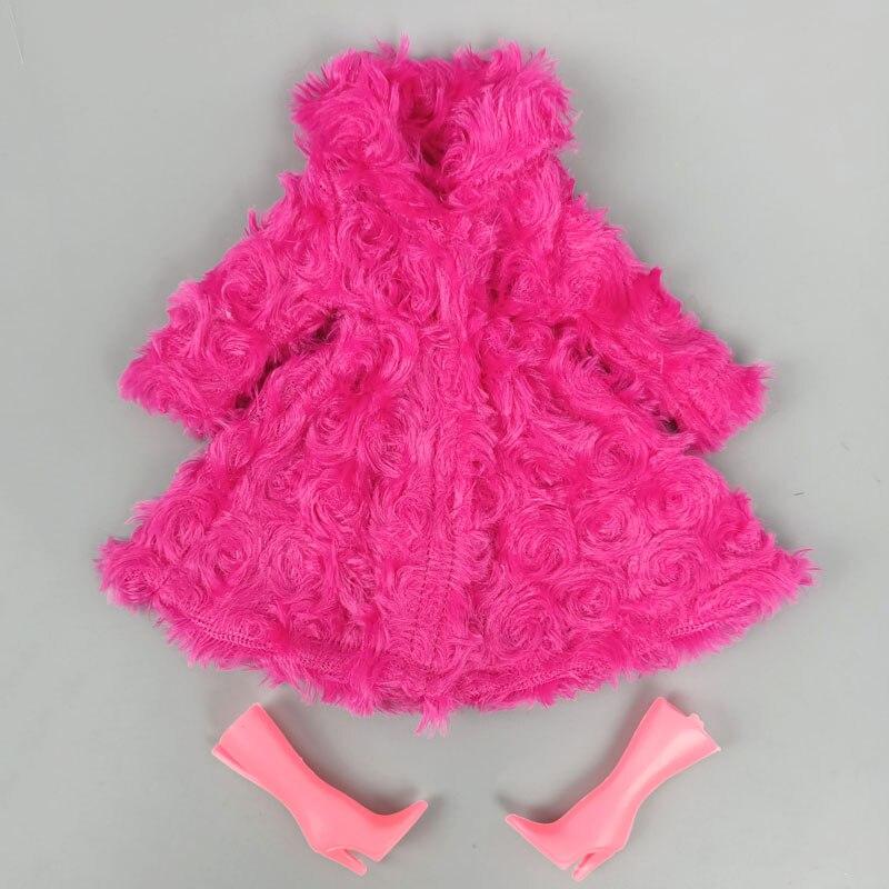 Pink Winter Long Sleeve Warm Cardigan Midi Coat for Barbie Doll Outfits Clothes for Barbie's Coat Kids Toy Playhouse Accessories