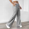 Yousheng Women Long Pants Elastic Waist Striped Design Straight Wide Leg Trousers with Pockets Relaxed Fit Leisure Pants