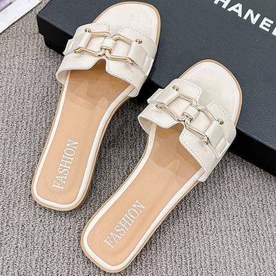 22 Spring and Summer New Flat-bottomed Cool Slippers, Wearing One-word Slippers and One Large Size.
