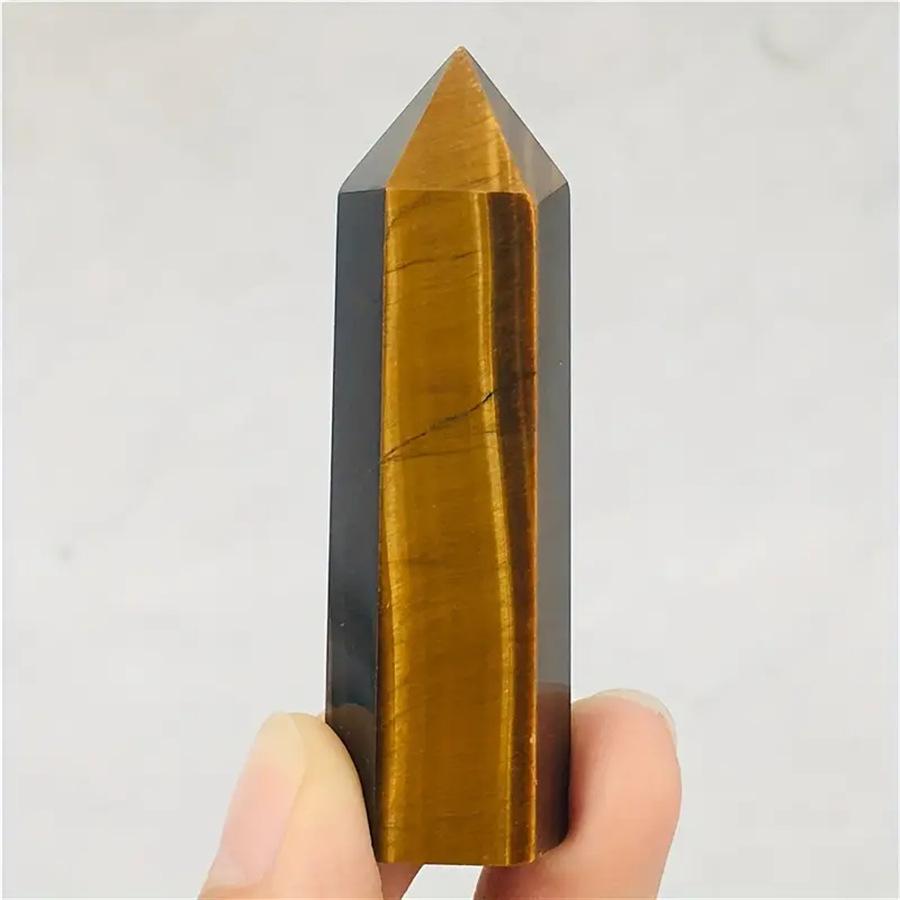 Yellow Tiger Eye Six-Sided Crystal Pillar Ornament for Desktop Decoration 6-7cm Single