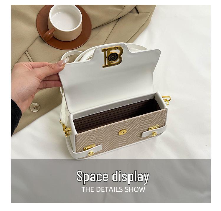 Elegante Retro Strukturierte Quadratische Umhängetasche mit Überschlag mit Schloss