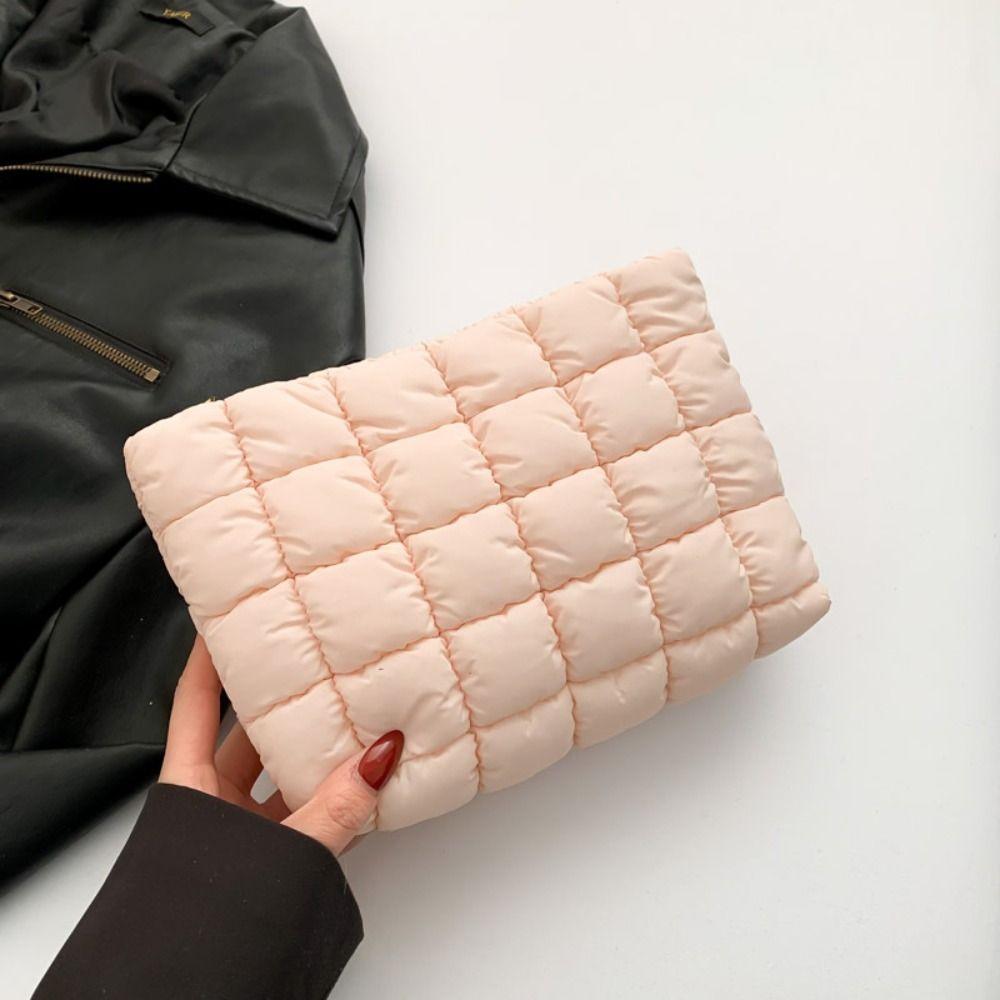 Puffy Cotton Clutch Bag Storage Bag Cosmetic Bag Portable Quilted Padded Makeup Bag  Women