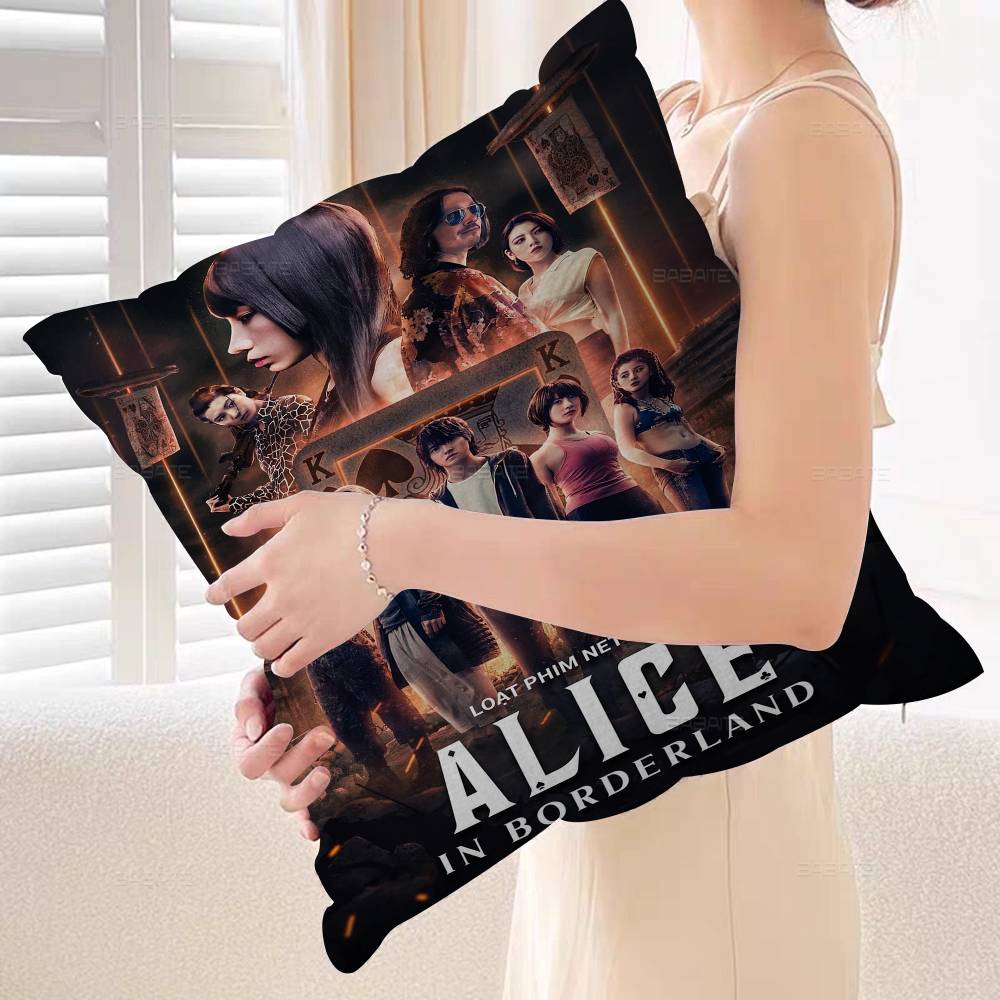 Hot TV Alice In Borderland Pillow Covers Cartoon Sofa Decorative Home Double-sided Printing Short Plush Cute Cushion Cover