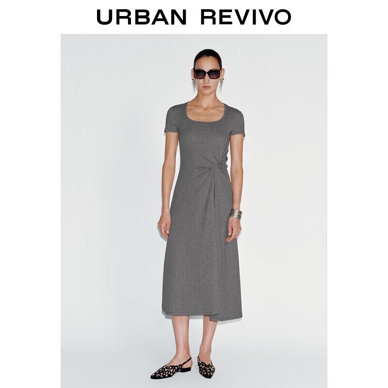 UR 2026 Spring Women s Elegant U-Neck Pleated Dress S