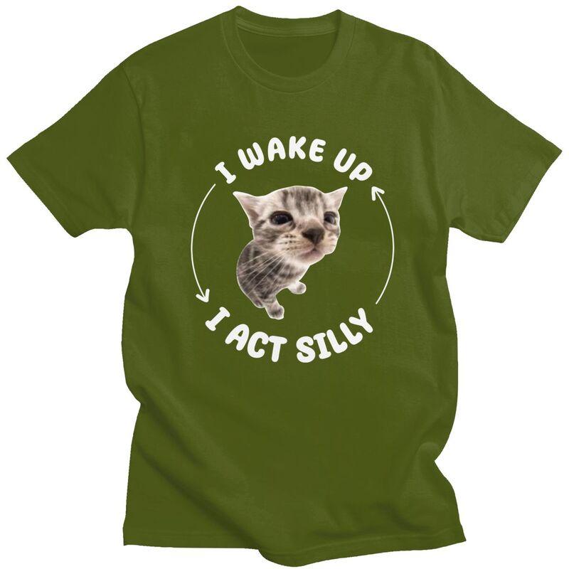 Custom Mens I Wake Up I Act Silly Cat Meme T Shirt Short Sleeves Cotton Tshirt Streetwear Tshirt Leisure Tees Slim Fit Clothes