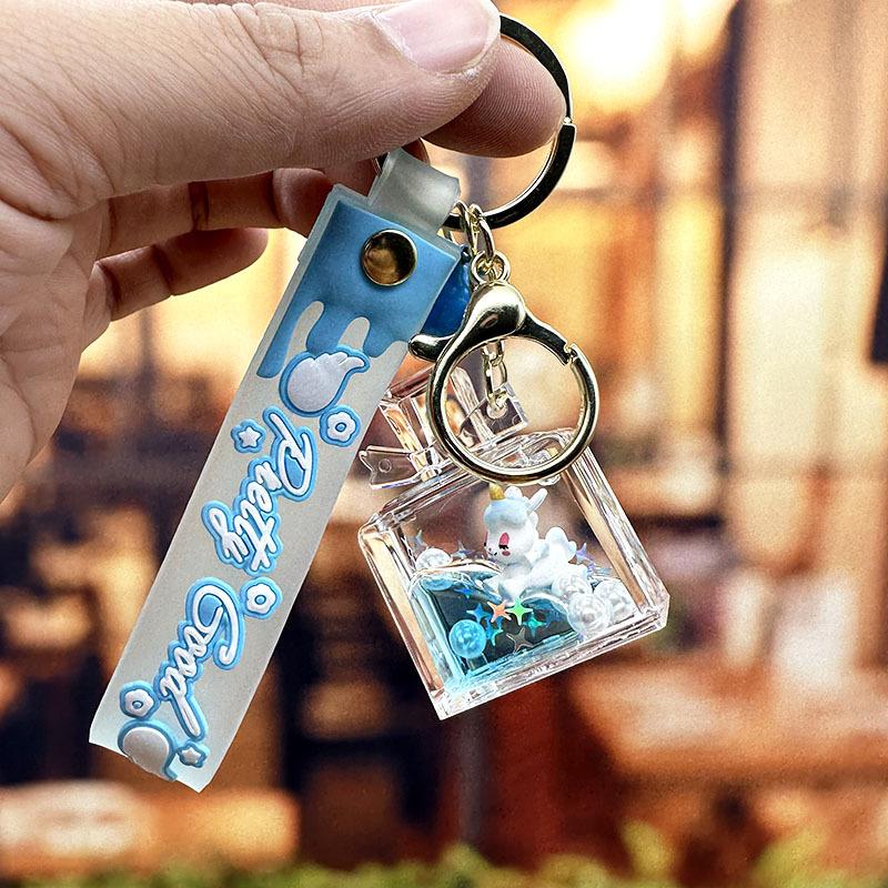 Oil Perfume Bottle, Unicorn Keychain Pendant, Cartoon Drift Bottle, Couple Bag, Key Chain Ring, Couple Pendant.