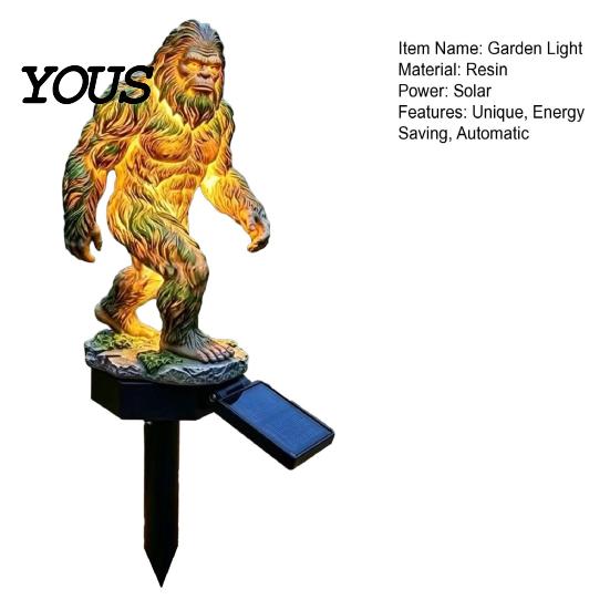 Trójwymiarowa solarna rzeźba ogrodowa, Statua Smoka Dzikusa, Rzeźba Dzikiego Człowieka, Automatyczna lampa z czujnikiem, Żywica, Dekoracja zewnętrzna nocna