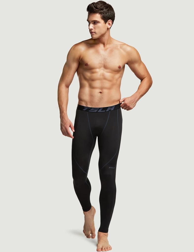 Tesla Men's Fleece-Lined Compression Tights [Stretchable, Warm, and Cold-Wearing] Sportswear, Running Leggings, Innerwear, Cold Weather Wear, Long Spa